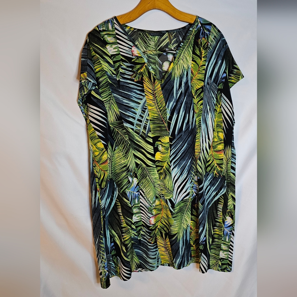 Tropical Leaf Print Green Dress
